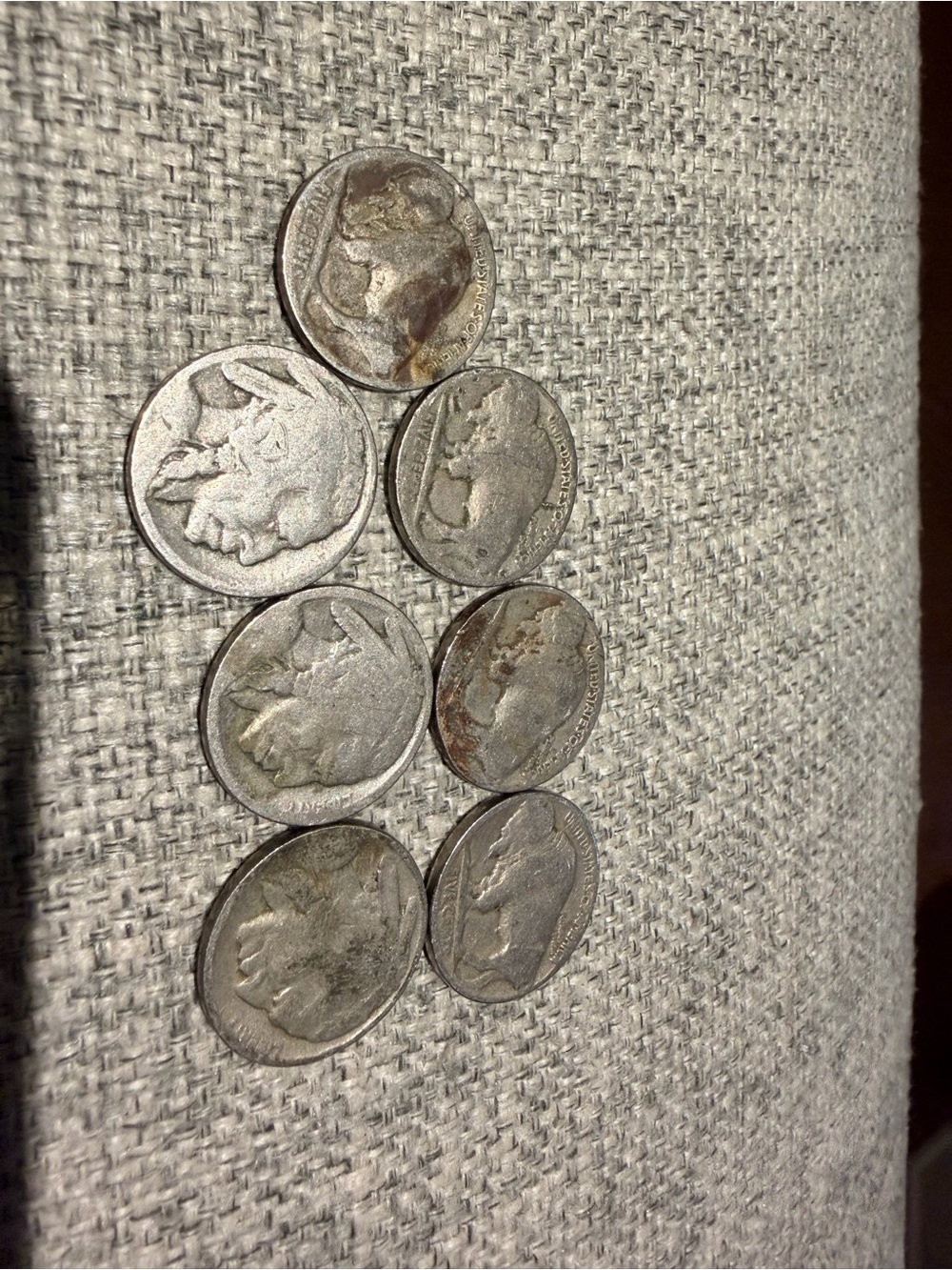 14 - Buffalo Nickels. Heavily worn, for the collectors